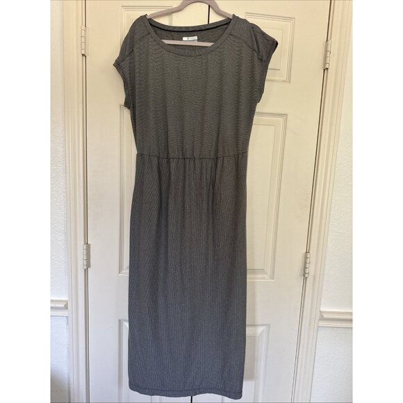 Columbia Sportswear PFG Womens L Grey White Stripes Knit Maxi Dress Travel Outdo - Picture 1 of 10